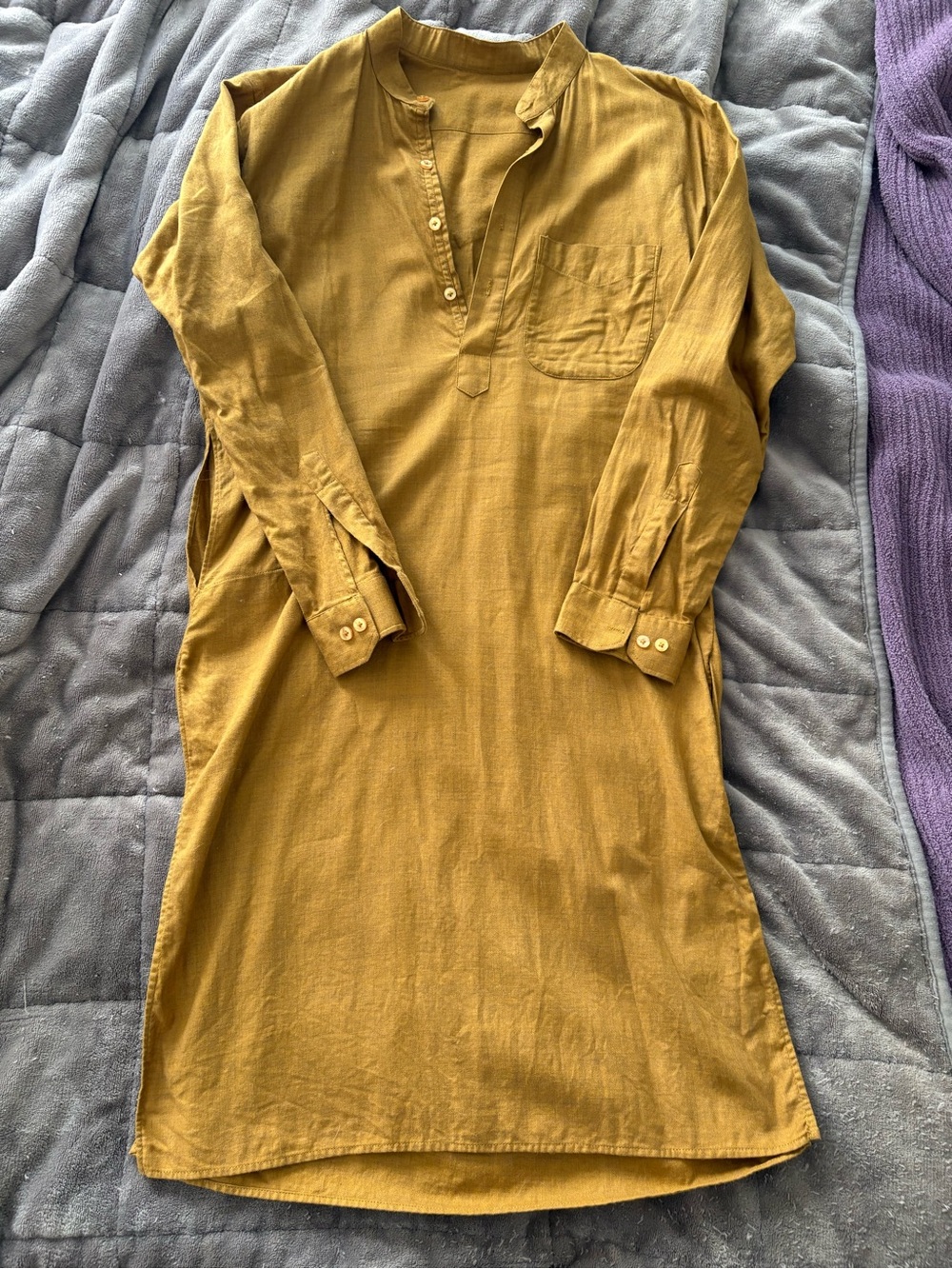 Mustard Long-Sleeve Shirt/Dress - Tunic or Kaftan